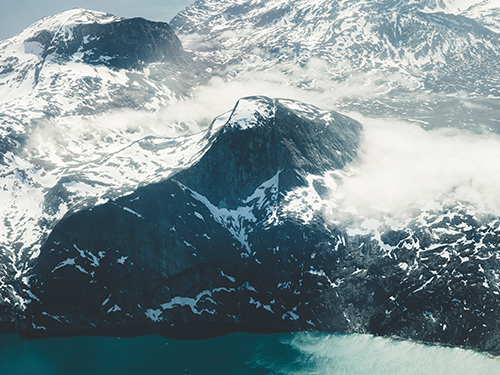 The snowy mountains near Nuuk, Greenland