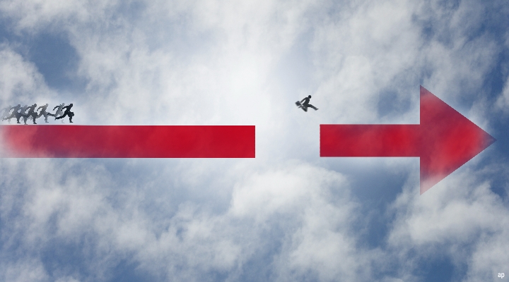 people jumping over arrow, illustration