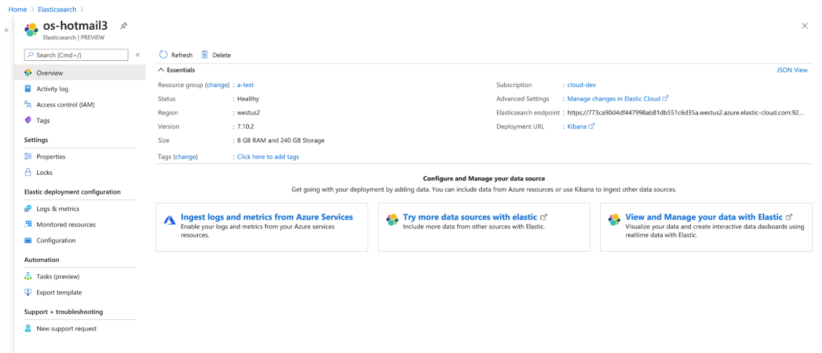 Screenshot of overview page